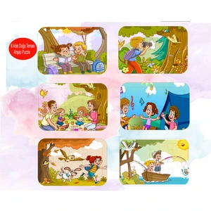 6 Adet Doğa Teması Ahşap Puzzle Yapboz