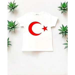 Çocuk Ay Yıldızlı Pamuklu Yarım Kol Tshirt