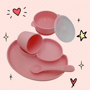 CKM Silikon 4lü Bebek Beslenme Mama Seti Mama Tabağı Kase Kaşık ve Bardak Set
