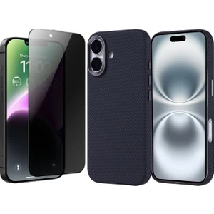 Apple iPhone 16 Plus Kılıf Magsafe Şarj Özellikli Karbon Fiber Görünümlü Zore Nekst Kapak + Hayalet Ekran Koruyucu