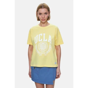 Avalon Açık Sarı Bisiklet Yaka Baskılı Oversize  Kadın Tshirt