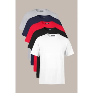 Erkek Çok Renkli T- Shirt Regular Fit Rahat Kesim Bisiklet Yaka 5'li Basic Tişört Paketi