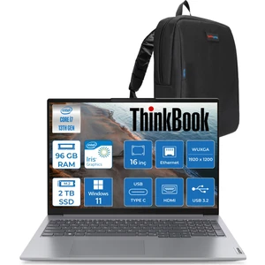 Thinkbook 16 G6 Irl Intel Core I7 13700H 96GB Ddr5 2tb SSD Intel Iris Xe 16" Wuxga 300NITS IPS Windows 11 Pro Taşınabilir Bilgisayar 21KH00V1TRP33 + Zetta Çanta