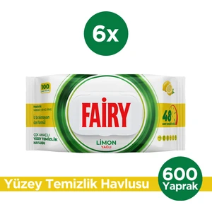 Çok Amaçlı Yüzey Temizleme Mendili 100 Yaprak 6 Adet | Limon Yağlı | Beyaz Sirke Karbonat