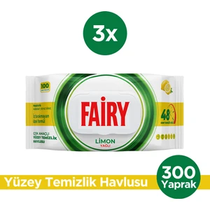 Çok Amaçlı Yüzey Temizleme Mendili 100 Yaprak 3 Adet | Limon Yağlı | Beyaz Sirke Karbonat