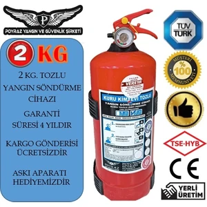 Yangın Sondurme Tüpü  2kg Askı  + Arac Tüpü  2025 dolum 2029 tekrar dolum Tüv-Türk Muayeneye Uyumlu