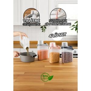 1900ML 4'lü Kırılmaz Erzak Saklama Kabı Seti Sızdırmaz Çift Contalı Geniş Hazne Ölçekli Kapak