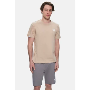 Bass Kahverengi Bisiklet Yaka Baskılı Standard Fit Erkek Tshirt