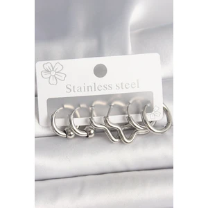 316L Çelik Gümüş Renk Halka Yıldız Model Kadın Küpe Seti