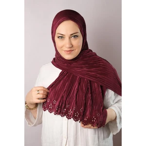 Hürrem Bone Şarabi Pratik Hazır Geçmeli Tesettür Eşarp Fukuro Piliseli Çiçek Desenli Lazer Kesim 1819_08