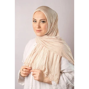 Hürrem Bone Bej Pratik Hazır Geçmeli Tesettür Eşarp Fukuro Piliseli Çiçek Desenli Lazer Kesim 1819_12