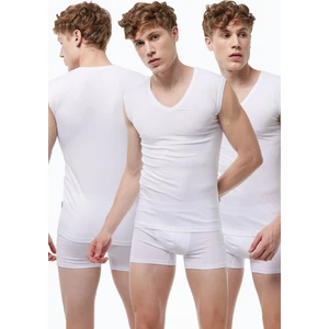 Erkek Beyaz 3 Lü Paket V Yaka Iz Yapmayan Modal Kolsuz Atlet 064