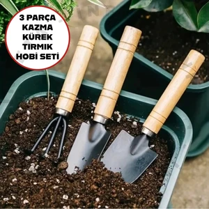 3'lü Bahçe Seti Tırmık Çapa Kürek Mini Bahçe Seti Hobi Seti