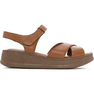 Kadın Taba Kalın Tabanlı Deri Comfort Sandalet 25SFD321618