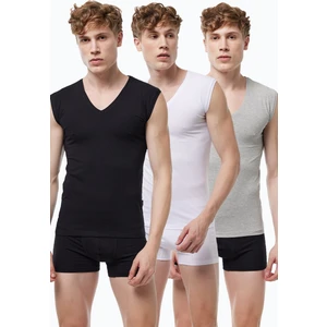 Erkek Siyah Beyaz Gri 3 Lü Paket V Yaka Iz Yapmayan Modal Kolsuz Atlet 064