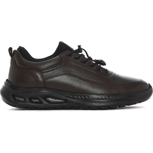 Erkek Kahverengi Bağcıklı Kalın Tabanlı Deri Sneaker 25SFD641018