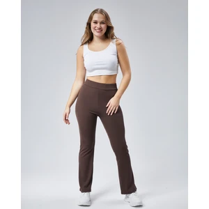 Curve Büyük Beden Fitilli Flare Boru Paça Yüksek Bel Toparlayıcı Kahverengi Tayt Pantolon