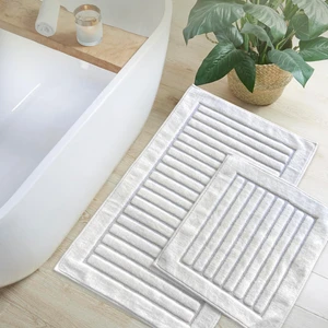 Bonny Home Line Köşeli Krem 2'li %100 Pamuk Banyo Halısı Paspası Seti Klozet Takımı