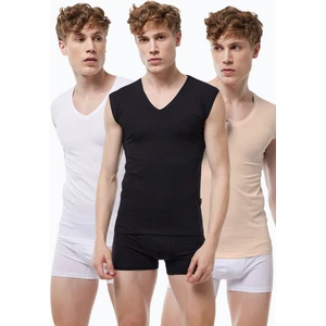 Erkek Siyah Beyaz Ten Rengi 3 Lü Paket V Yaka Iz Yapmayan Modal Kolsuz Görünmez Atlet 064