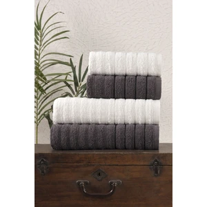 Rebeka Home Collection 4 Lü Alçay Antrasit Krem Banyo Havlu Seti