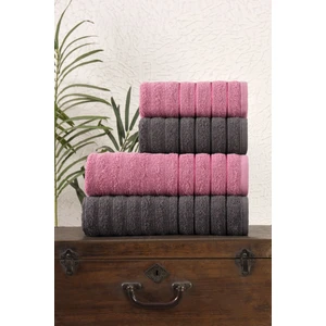 Rebeka Home Collection 4 Lü Alçay Mürdüm Antrasit Banyo Havlu Seti