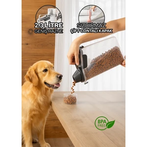2300ML Köpek Maması Saklama Kabı Kırılmaz Sızdırmaz Çift Contalı Ölçekli Geniş Hazneli Bpa Free