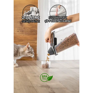 2300ml Kedi Maması Saklama Kabı Kırılmaz Sızdırmaz Çift Contalı Ölçekli Geniş Hazneli Bpa Free
