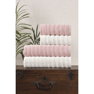 Rebeka Home Collection 4 Lü Alçay Pudra Krem Banyo Havlu Seti