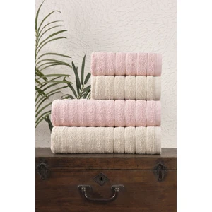 Rebeka Home Collection 4 Lü Alçay Pudra Bej Banyo Havlu Seti