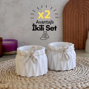 Ikili Saksı Seti, Iskandinav Tarz Beyaz Beton Saksı - Minimal Dekoratif Saksı Seti