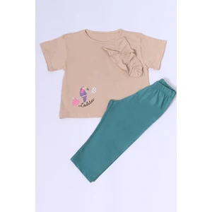 Kız Çocuk Şortlu Takım Oversize Kalıp Baskılı Fırfırlı B34