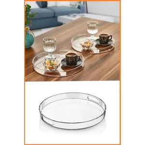 Yuvarlak Dekoratif Sunumluk Pleksi Tepsi, Şeffaf Ikramlık Tepsi, Servis Düzenleyici Organizer Tepsi, Çap 27CM