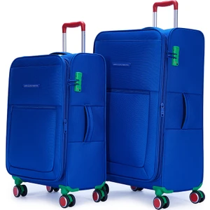 Benetton 2'li Valiz Seti Orta Ve Kabin Boy Lüx Kumaş Valiz Mavi Bnt2800