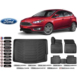 Focus 3,5 Hatchback 2017 Model Bagaj Havuzu Araca Özel Siyah Havuzlu Paspas Takımı Sett