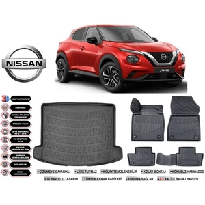 Nisan Juke 2025 Model Üst Bagaj Havuzu Araca Özel Siyah Havuzlu Paspas Takımı Sett