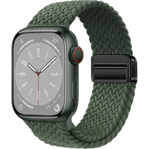 Apple Watch 10 46 mm Uyumlu Örgü Kordon Magnetik D Tokalı Kayış Mıknatıslı Metal Toka