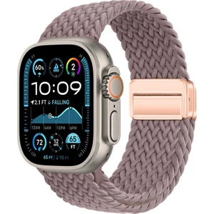 Apple Watch Ultra / Ultra 2 49 mm Uyumlu Örgü Kordon Magnetik D Tokalı Kayış Mıknatıslı Metal Toka