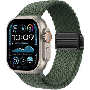 Apple Watch Ultra / Ultra 2 49 mm Uyumlu Örgü Kordon Magnetik D Tokalı Kayış Mıknatıslı Metal Toka