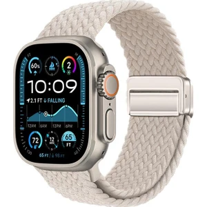 Apple Watch Ultra / Ultra 2 49 mm Uyumlu Örgü Kordon Magnetik D Tokalı Kayış Mıknatıslı Metal Toka