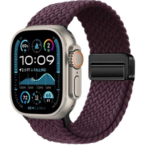 Apple Watch Ultra / Ultra 2 49 mm Uyumlu Örgü Kordon Magnetik D Tokalı Kayış Mıknatıslı Metal Toka