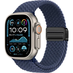 Apple Watch Ultra / Ultra 2 49 mm Uyumlu Örgü Kordon Magnetik D Tokalı Kayış Mıknatıslı Metal Toka