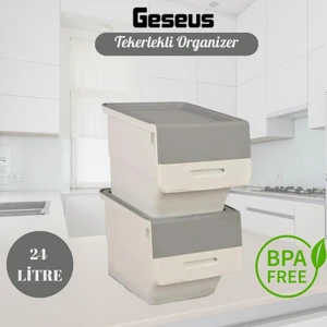 Motek Tekerlekli Patateslik Soğanlık Oyuncak Kutusu Patateslik Soğanlık Sepeti 2X12LT Beyaz+Gri