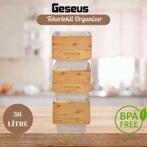 Motek Organızer Tekerlekli Eşya ve Erzak Kutusu 3X12 LT-MT07 Bambu Kapaklı