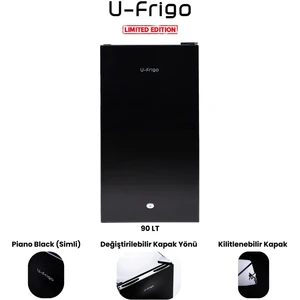 U-Frigo 90 Lt 12-24v Marin/Karavan Kompresörlü Buzdolabı Temperli Cam Kapak Limited Edition Siyah