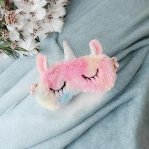 Kadın Pembe Unicorn Figürlü Peluş Uyku Göz Bandı