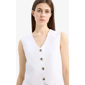 V Yaka Keten Karışımlı Beyaz Blazer Yelek C3828AX25SM