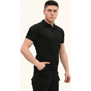 Single Sword Kısa Kollu Taktik  Polo Yaka Tişört, Siyah Renk