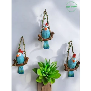 Goboticaret 3 Adet Dekoratif Sallanan Duvar ve Bahçe Süsü Kuş Biblo Farklı Renk Seçenekleri 13*9  cm