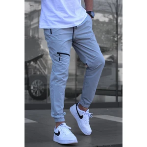 Boyalı Gri Fermuar Detaylı Paraşüt Jogger Pantolon