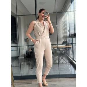 Kruvaze Yaka Kemerli Kadın Tulum